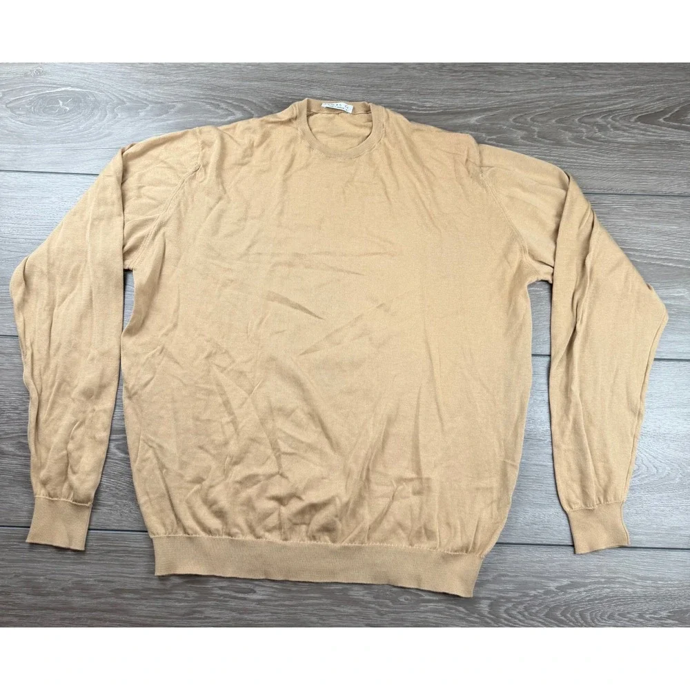 Tomas G Mens Sweater Long Sleeve Crew Neck Cotton Tan L